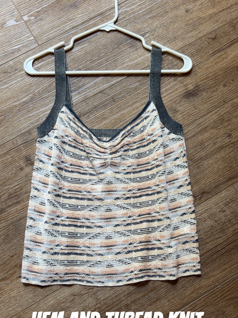 Hem & Thread Peach and Charcoal Striped Knit Tank